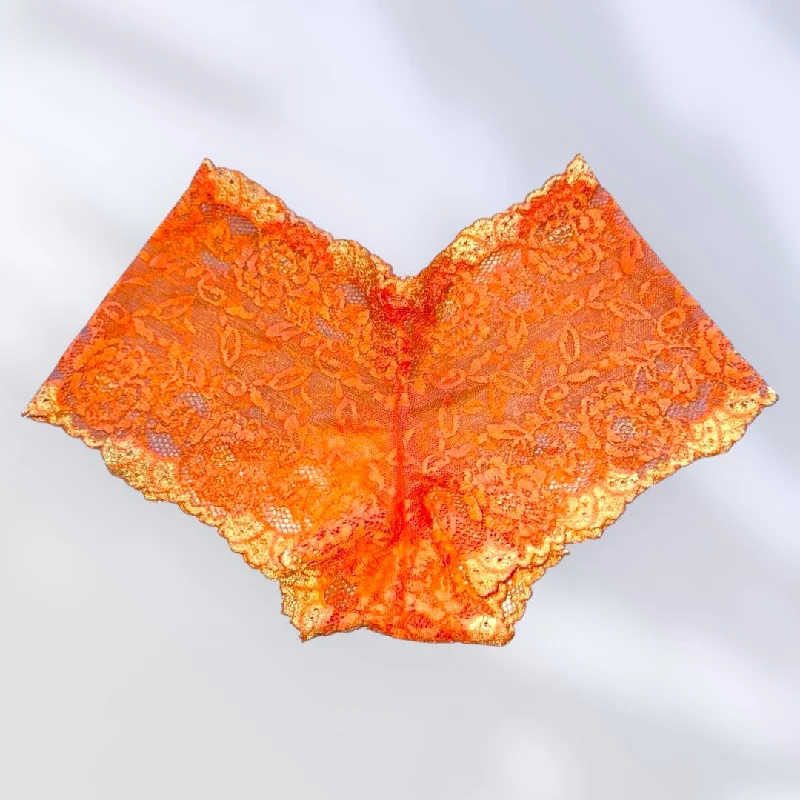 silk panties for women with a luxurious and smooth feelY2K Sheer Embroidered Floral Lace Booty Short Bloomer Panty | Tangerine