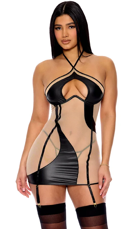 women sexy dresses for burlesque cabaretsCatch My Wave Mesh Chemise Set - Black