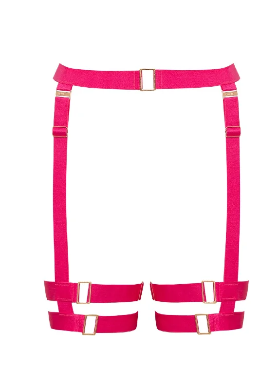 rhinestone embellished women gartersTrinity Thigh Harness (Fuchsia Pink)