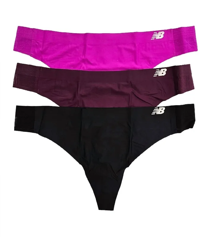 quick - drying women thongs for water sports enthusiastsWomen's 3-Pack Hybrid Underwear Thong In Black/dark Mulberry/poison Berry