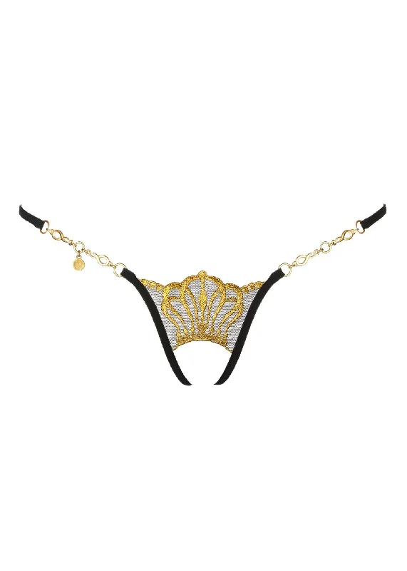 seamless adjustable - strap women thongs for a perfect fitQueen of Love (Black/Gold) Open G-String