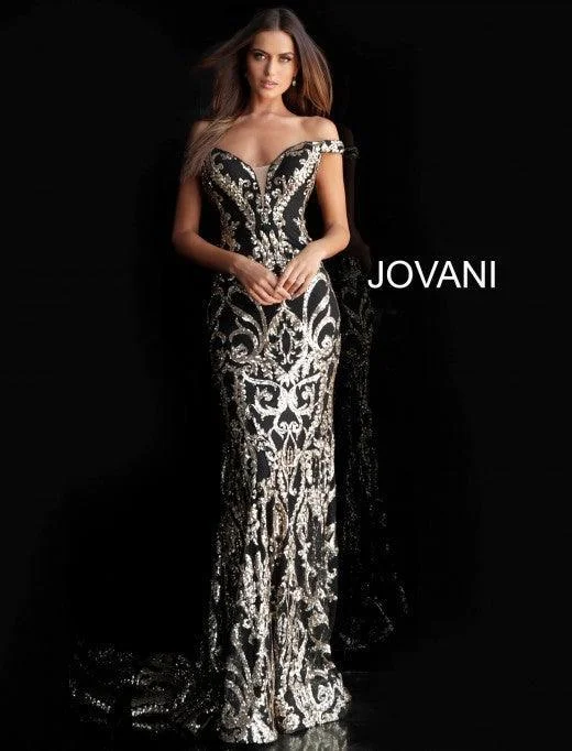 women sexy dresses with brooch accentsJovani 63349 Long Formal Off Shoulder Prom Dress Sale