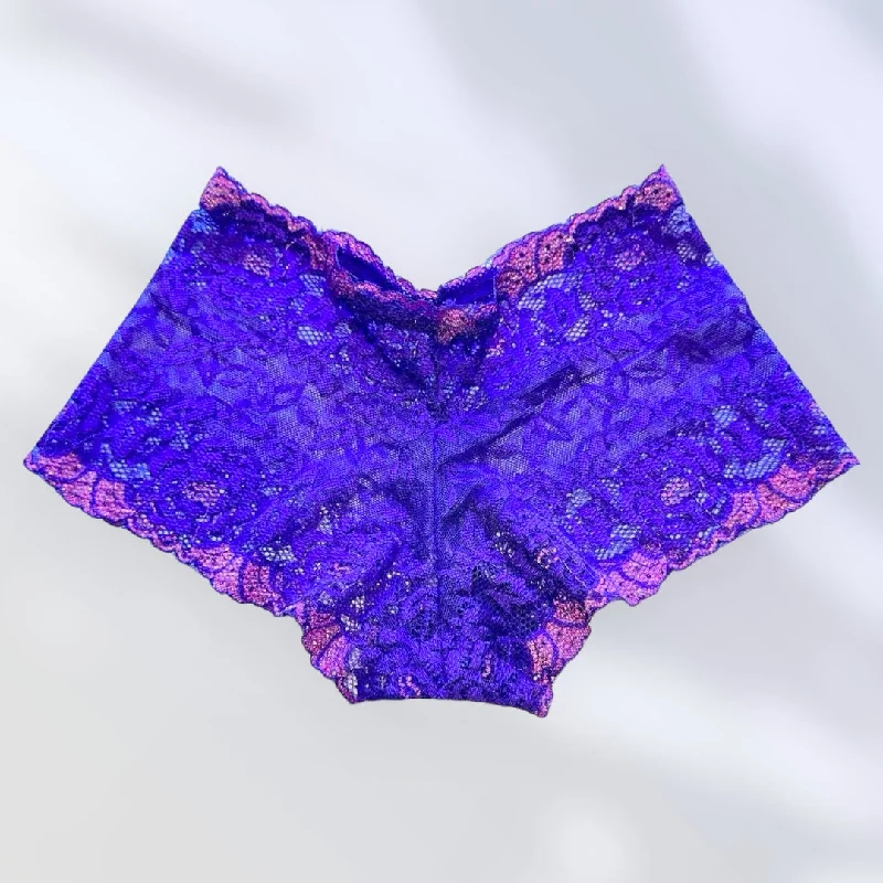 bamboo panties for women with natural softnessY2K Sheer Embroidered Floral Lace Booty Short Bloomer Panty | grape