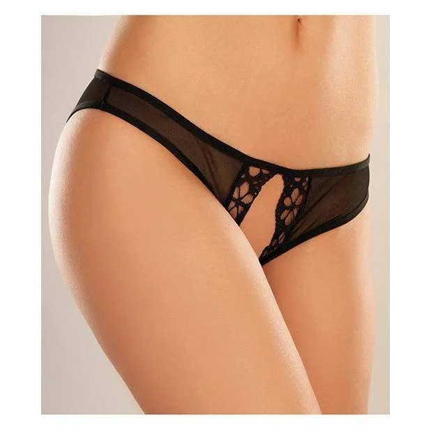 lace boyshort panties for women with a feminine lookAllure Lingerie - Adore Mirabelle Plum Crotchless Panty O/S (Black)