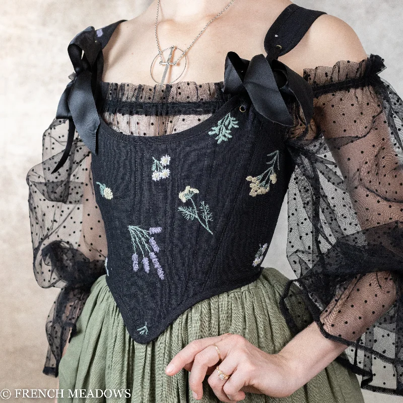 historical reenactment women bustiers and corsetsHandmade Black Wildflower Stays