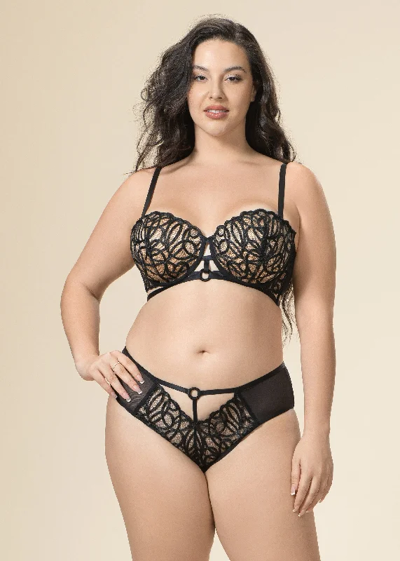 anniversary women sexy lingerie giftsRORA Plus Sexy Black Underwired Lace Balconette Demi Long Bra