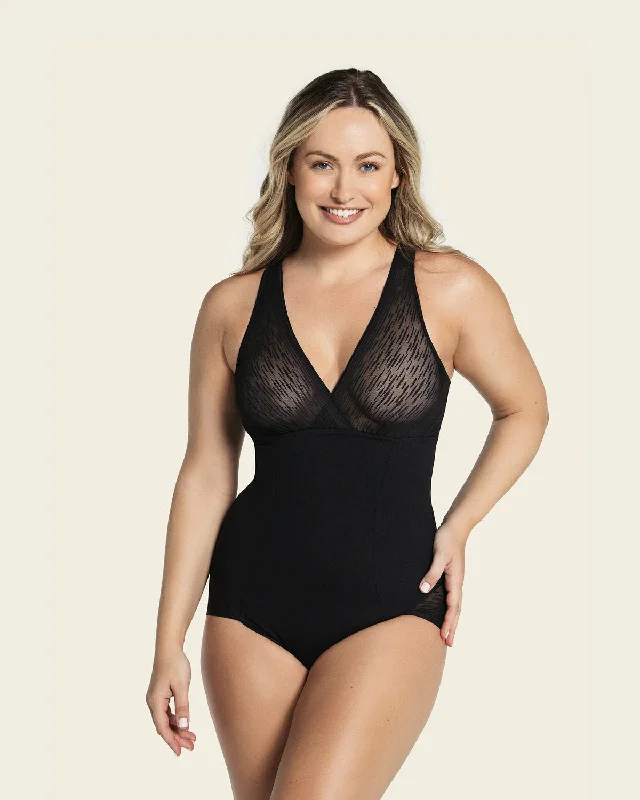 Lace Bodysuits for a Sexy and Elegant Bedroom LookSheer Stripe Detail Sculpting Bodysuit