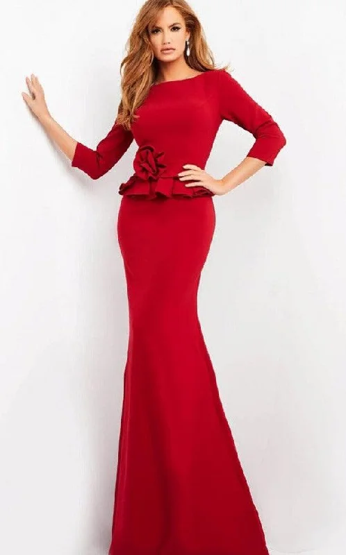 women sexy dresses with bow - back detailsJovani 05043 Quarter Sleeve Long Formal Dress