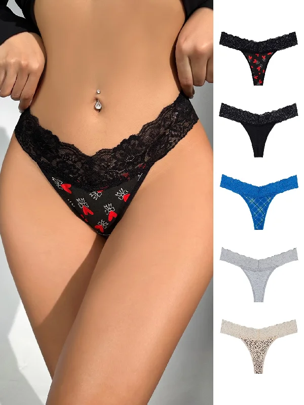 boyshort panties for women with full coverage5pack Contrast Lace Panty Set