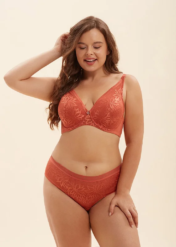 red women sexy lingerie for Valentine's DayNATALIE Plus Glamorous Sexy Plunge Molded Floral Lace Bra