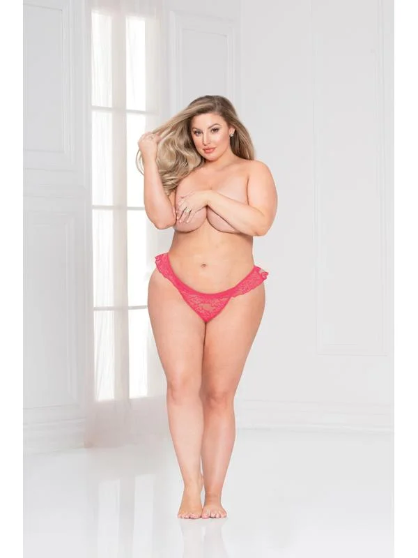 seamless shape - wear women thongs for a seamless lookLace Ruffle Thong 11145X Hot Pink 3X/4X