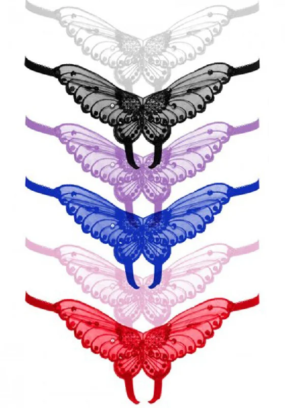 seamless printed panties for women with fashionButterfly Crotchless Panty With Pearl Accents - Assorted Colors - One Size