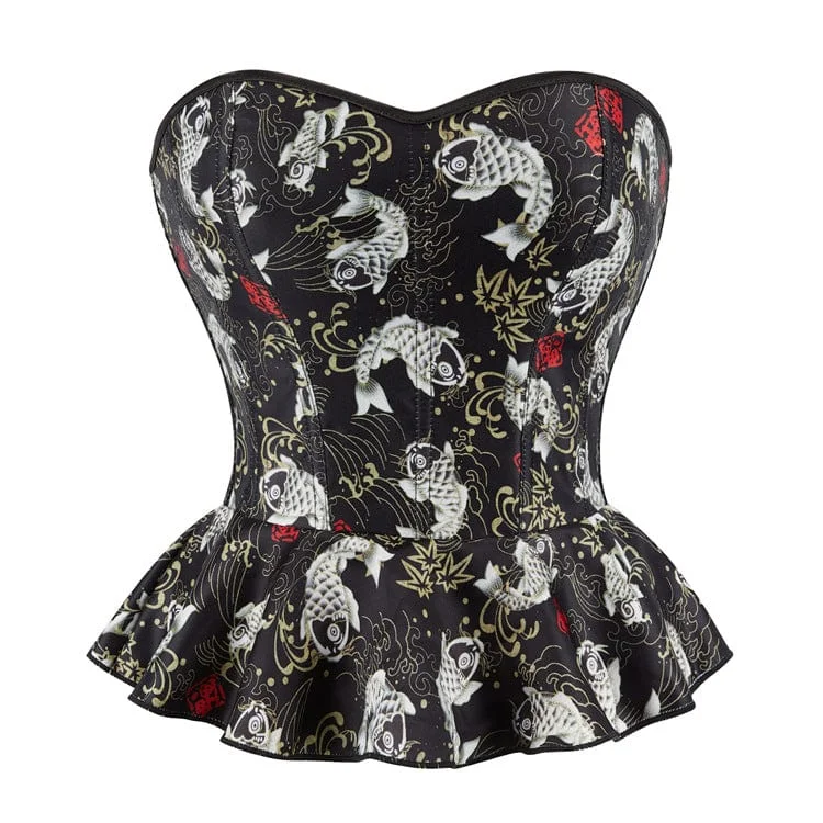 lace detailed women bustiers and corsetsWomen's Gothic Koi Fish Printed Ruffled Overbust Corset