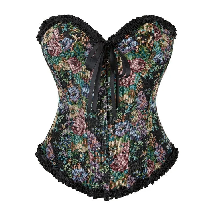 longline women bustiers and corsetsWomen's Gothic Floral Printed Ruffled Overbust Corset