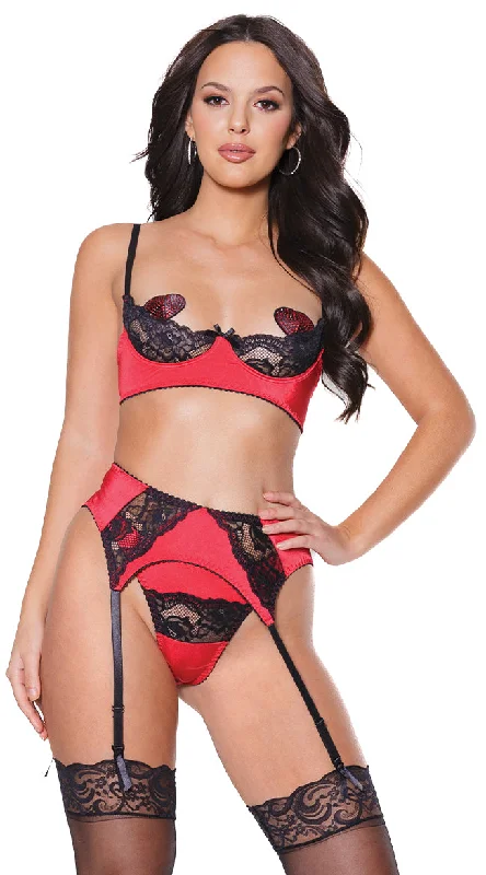 open cup women lingerie for a bold statementModern Classic Bra and Garter Set