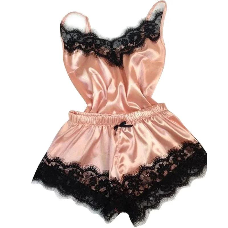 hypoallergenic women lingerie materials for sensitive skinPink Satin Style Women Pajama