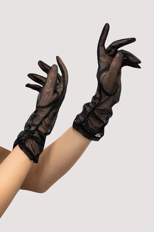 Women's bras featuring a microfiber materialBlack Gathered Spot Mesh Gloves