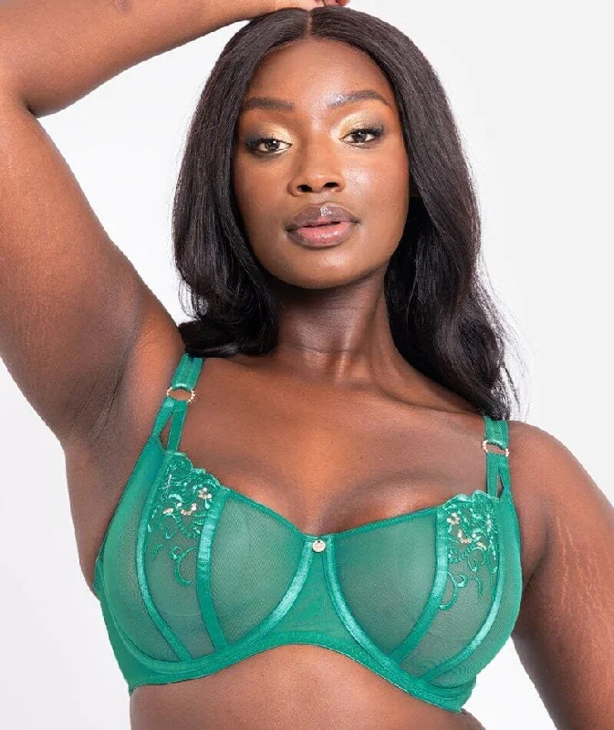 Women's bras with a neoprene componentScantilly Ornate Balcony Bra - Emerald