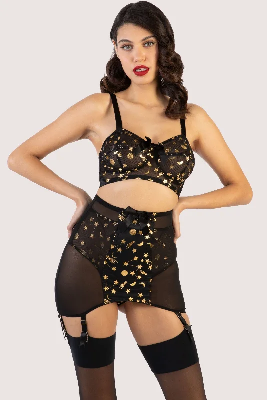 Women's unpadded bras for a natural lookSolar Black and Gold Cosmic Print Set