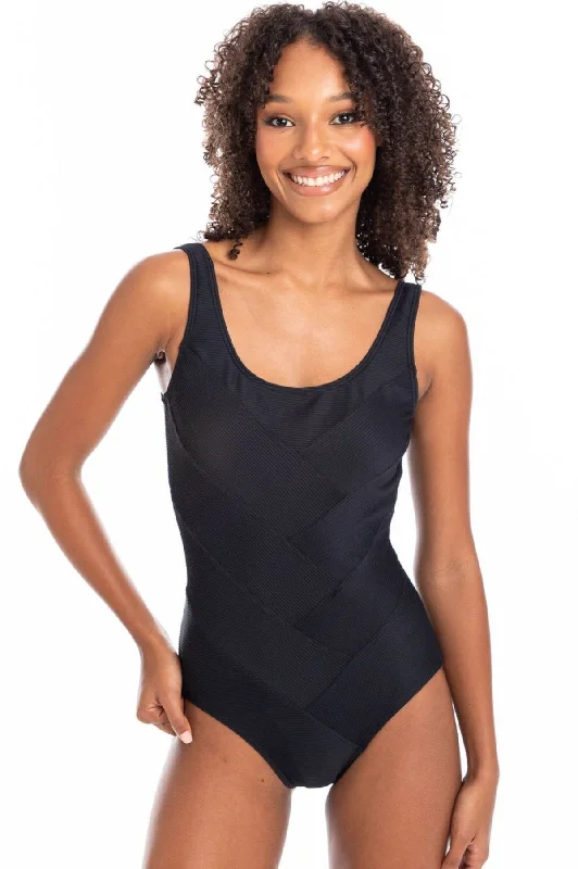 Women's Panache bras for larger bustsTOGS Black Textured Patchwork Mastectomy One-piece Swimsuit