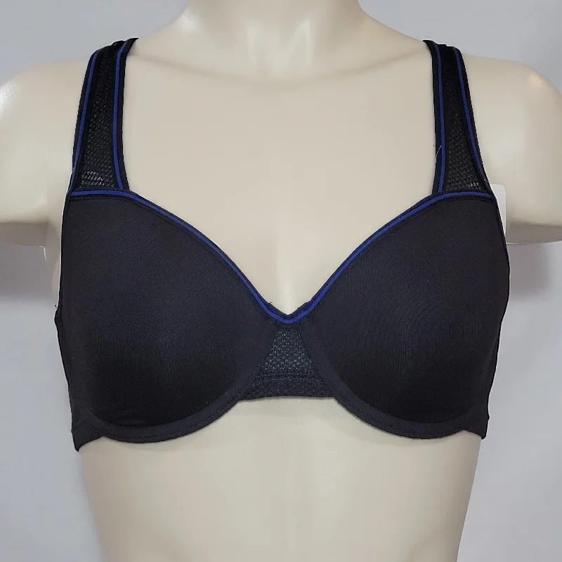 breathable women sport bra for ventilationb.tempt'd 953199 by Wacoal b.active Underwire Sports Underwire Bra 30DD Black with Blue Trim