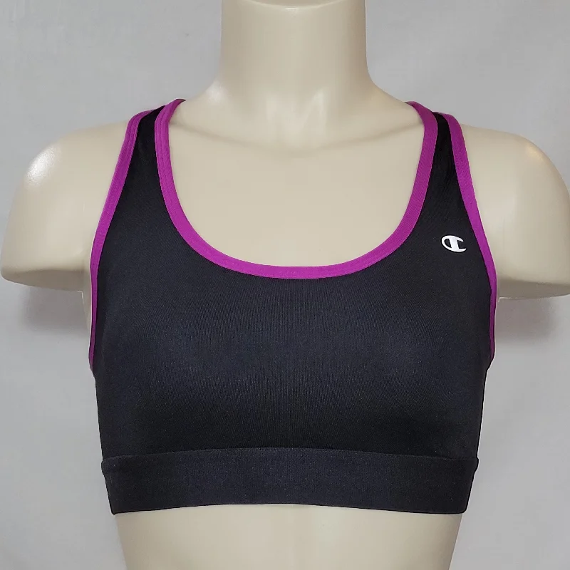 convertible women sport bra for versatilityChampion B0791 Removable Cup Wire Free Sports Bra LARGE Black & Purple