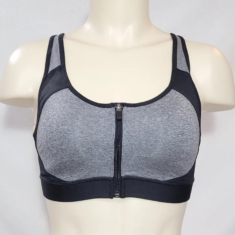 plus size wireless women sport braChampion N9643 Power Shape Max Zip Front Wire Free Sports Bra SMALL Gray