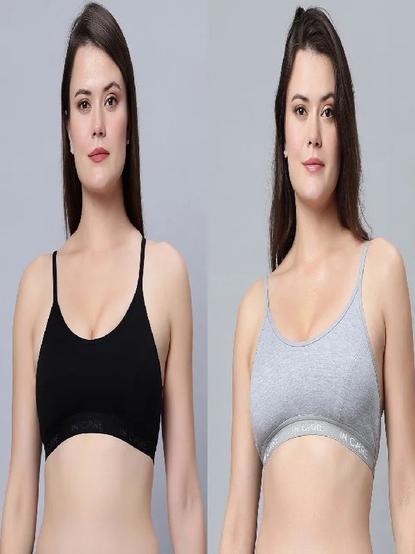 seamless women sport bra for smooth under clothesFull Coverage Non-Padded Sports Bra Black Grey color (Pack of 2)