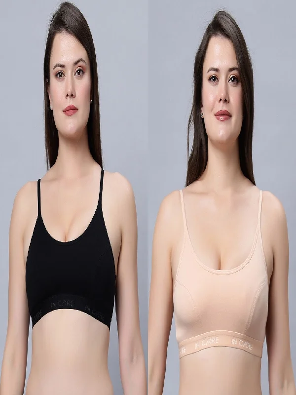 low impact women sport bra for yogaFull Coverage Non-Padded Sports bra Black Skin color(Pack of 2)