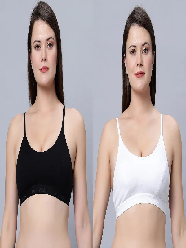 plus size low impact women sport braFull Coverage Non-Padded Sports bra Black White color(Pack of 2)