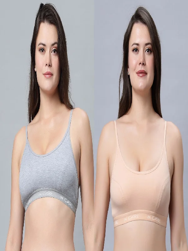 colorful women sport bra for a stylish lookFull Coverage Non-Padded Sports bra Skin Grey color(Pack of 2)