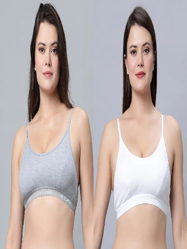 plus size wireless women sport braFull Coverage Non-Padded Sports Bra White Grey color (Pack of 2)