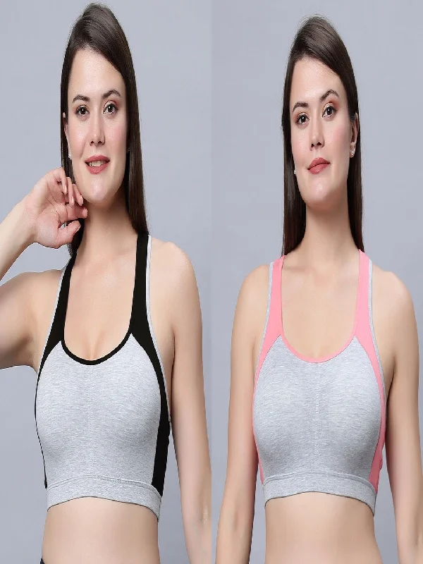 machine - made women sport bra for affordabilityFull coverage removable padding Greyblack and Greypeach color Sports Bra (pack of 2)