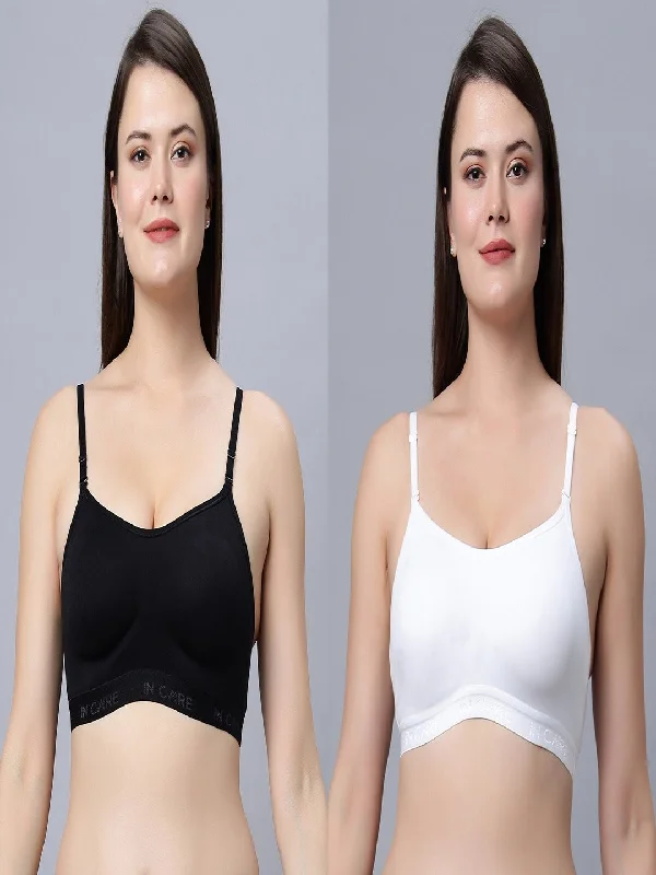 plus size friendly women sport bra designsNon-Padded Full Coverage Sports Bra Black White Color (Pack of 2)