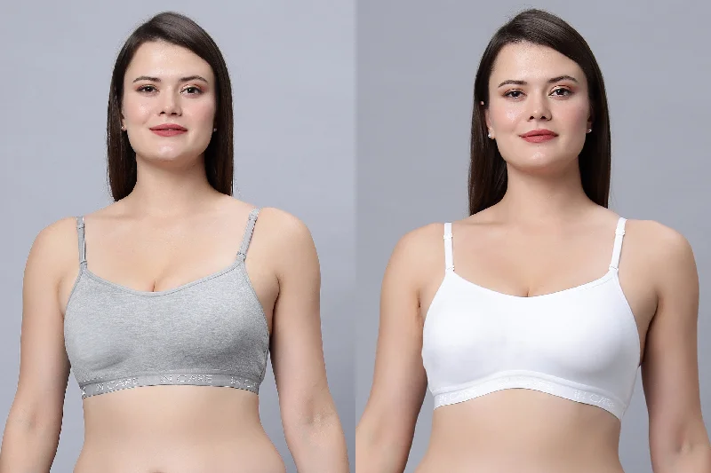 hypoallergenic women sport bra for sensitive skinNon-Padded Full Coverage Sports Bra White Grey Color (Pack of 2)