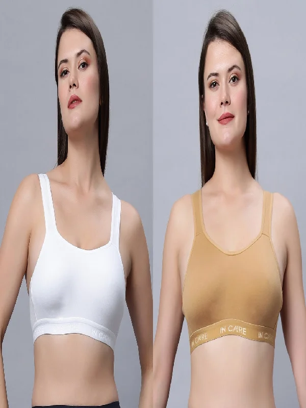 Non-Padded Full Coverage Sports Bra White Skin Color (Pack of 2)