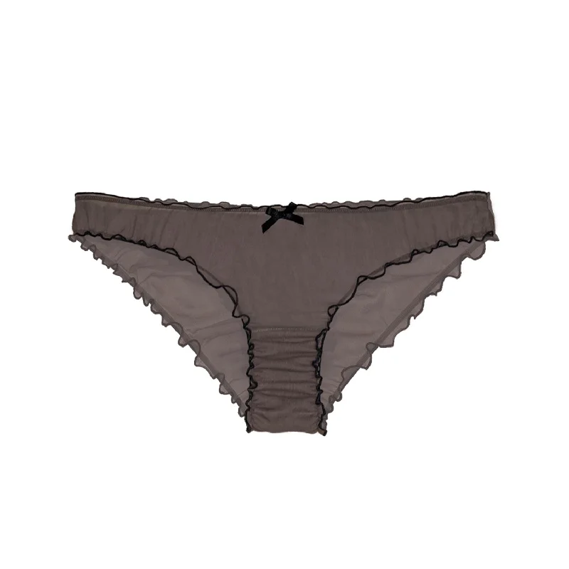 cheeky cut women bikini briefs for a flirty styleRuffle knickers in silk chiffon in Mocha